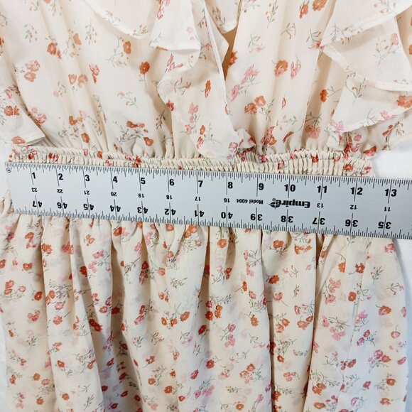 Sabo Skirt, Mini Dress, Ruffled, Open Back, Cream/Orange Floral, Size Medium - Picture 12 of 16